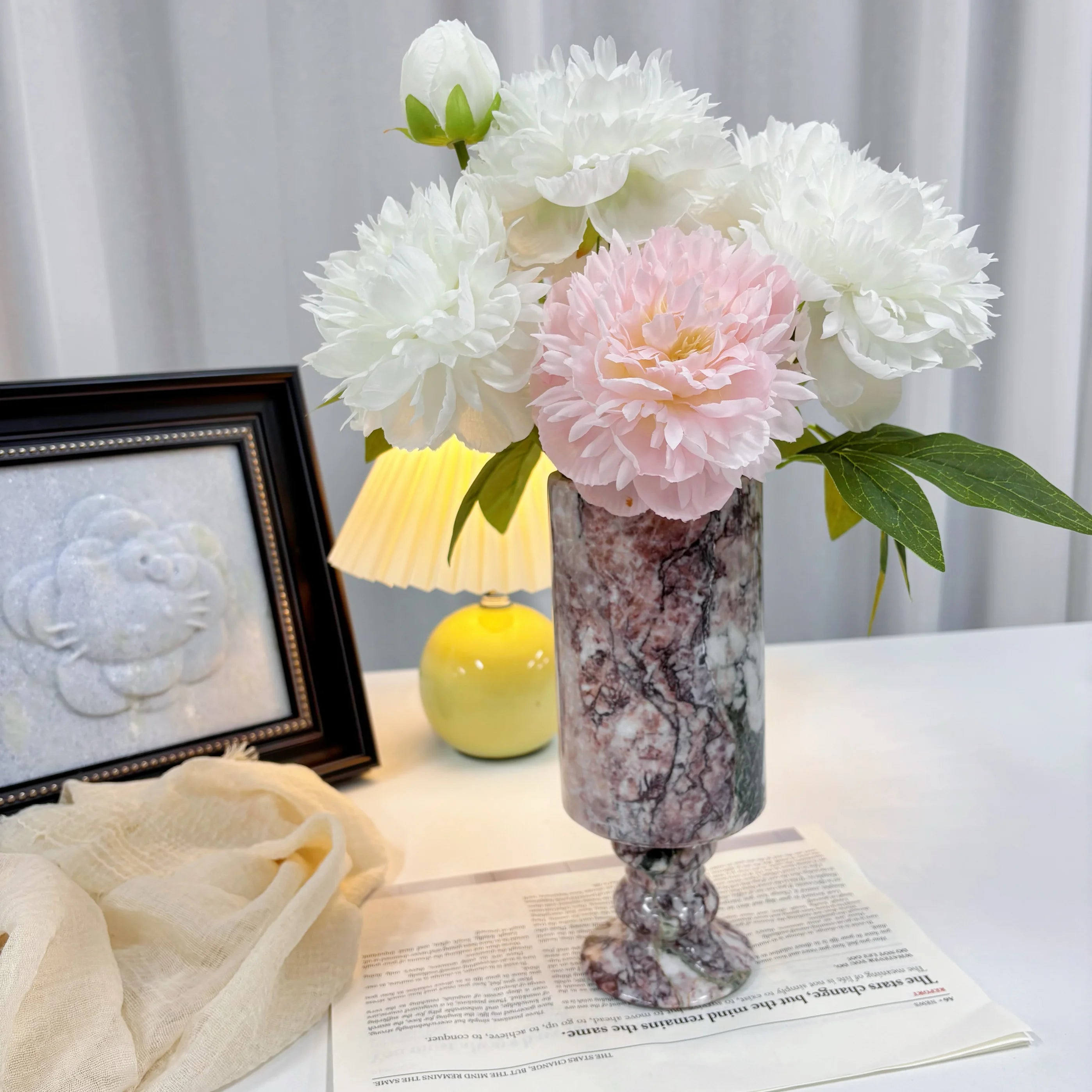 French Style Natural Marble Vase Living Room Flower Vase Marble Decoration High-end Ornament Factor Custom Marble Vase